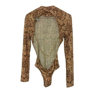Sexy Bodysuit Rue 21 Snake Skin Print w. Golden Attached Chain to Open Back S